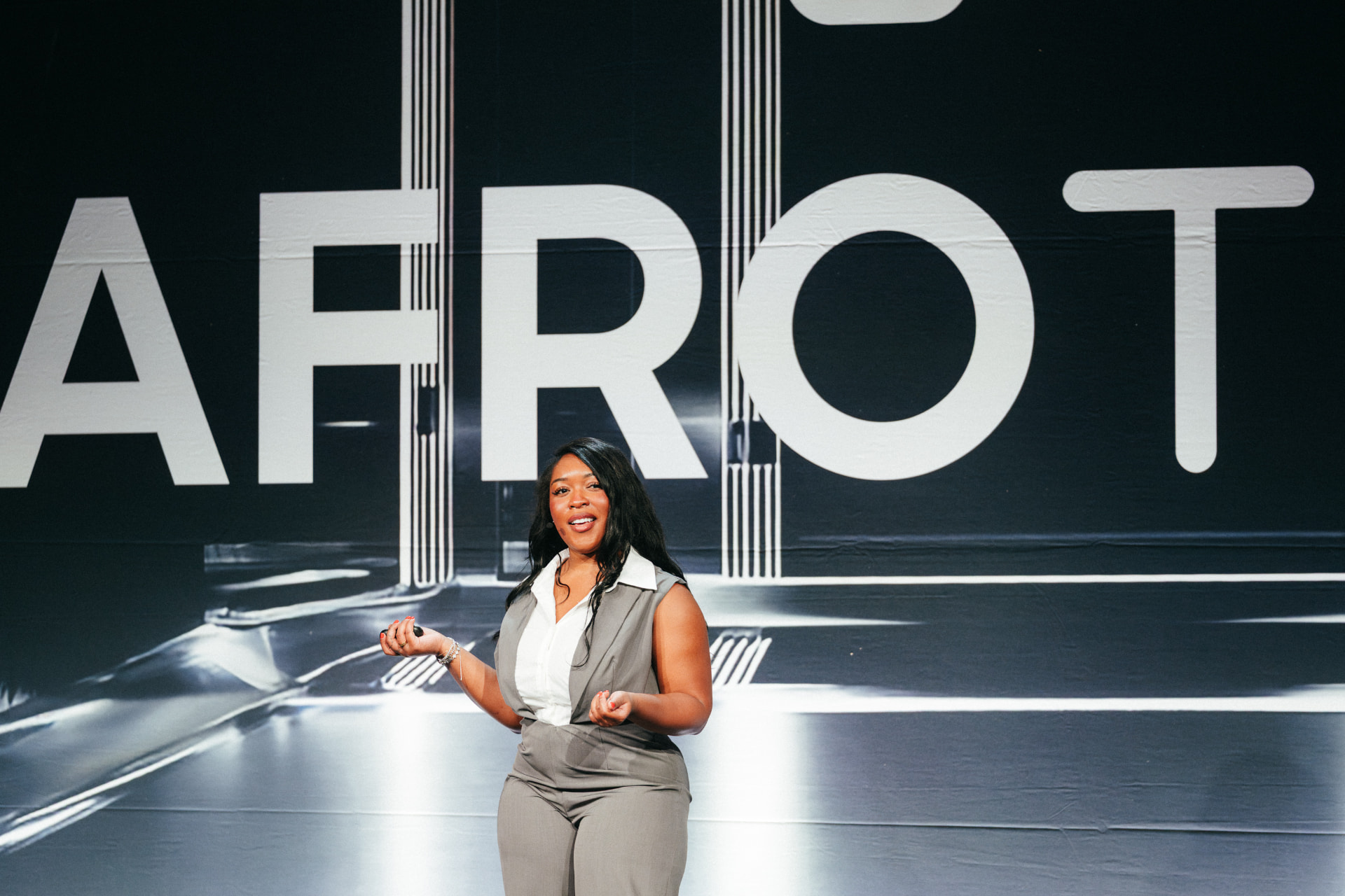 Shadeira Nesmith speaking on the AFROTECH stage